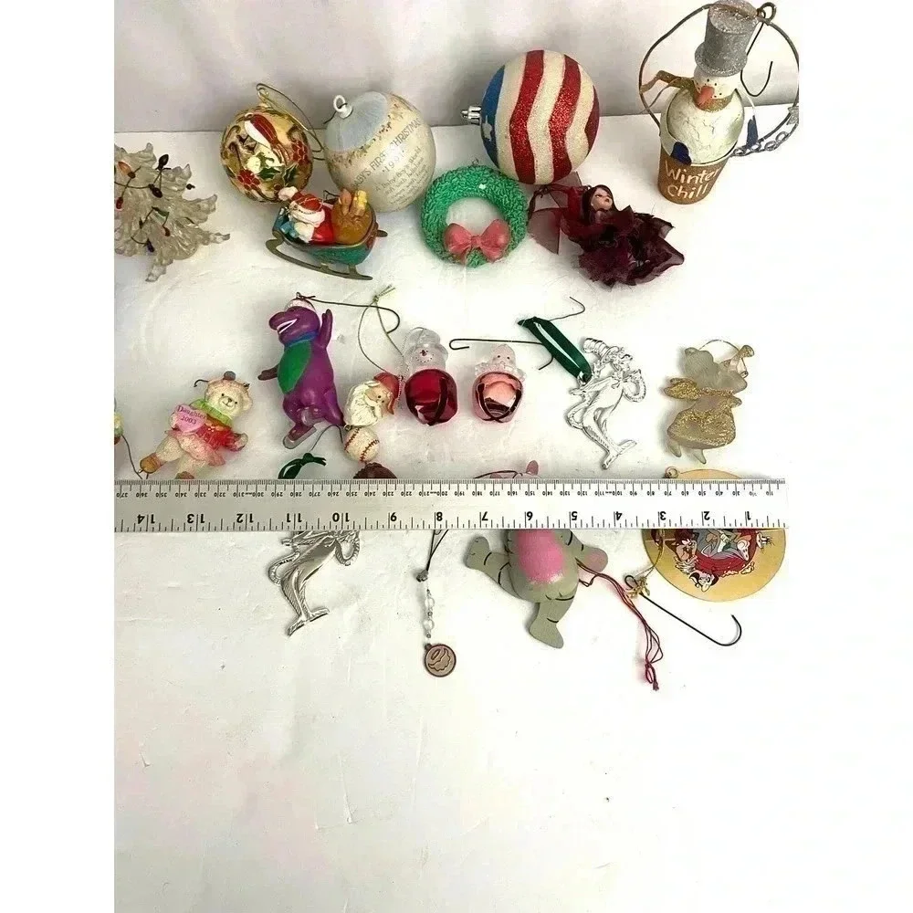VTG‎ 21 PC Christmas Holiday Ornaments Barney Santa Dr Seuss Tree 1990s